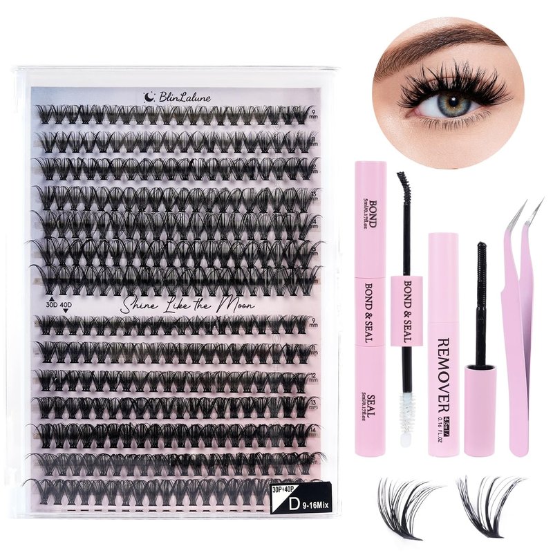 BlinLaLune DIY Lash Extension Kit Eyelash Clusters 9-16mm,280PCS Individual Lashes Kit Perfect for At-Home Use, Beginner-Friendly with Bond Seal Remover and Tweezers (Black, 30D&40D9-16MM NM01)
