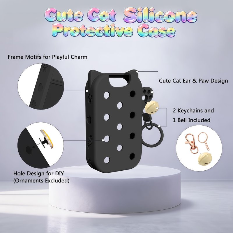 PeaKalo Cat Silicone Case for Touchland Hand Sanitizer Spray, Compatible with Power Mist Glow Mist 1 FL OZ/30ML for Touchland Case with 2 Keychains Cute Bell Portable Travel Accessory