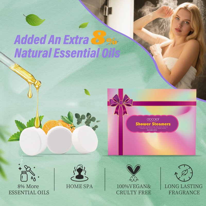 docolor Shower Steamers Aromatherapy 12 Pack Gifts for Women Mother Day Gift Mom, Stress Relief Home Spa, Lavender Natural Essential Oil Self Care Relaxation Shower Bombs