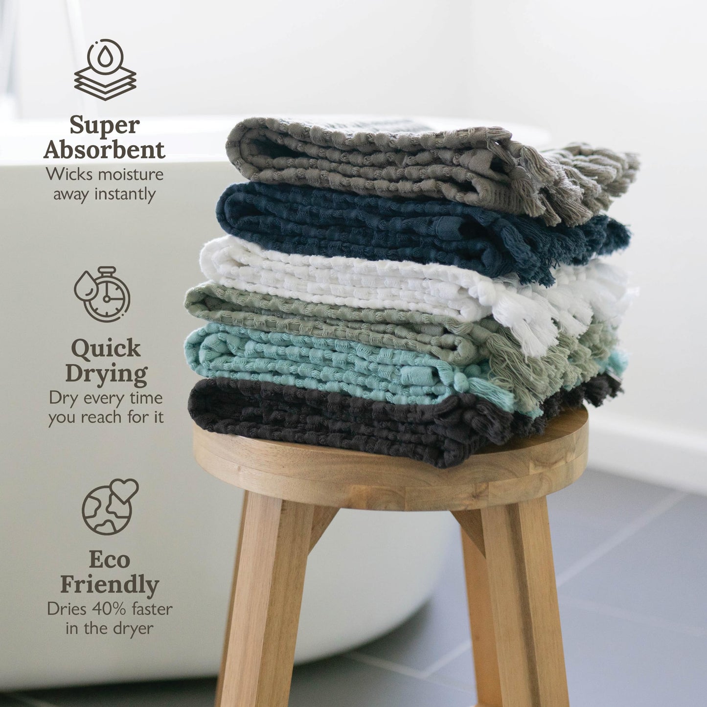 GILDEN TREE Decorative Waffle Hand Towels for Bathroom, 20x35 Large, Quick Drying Fingertip Towel, 2 Pack, Modern Style (Seafoam)