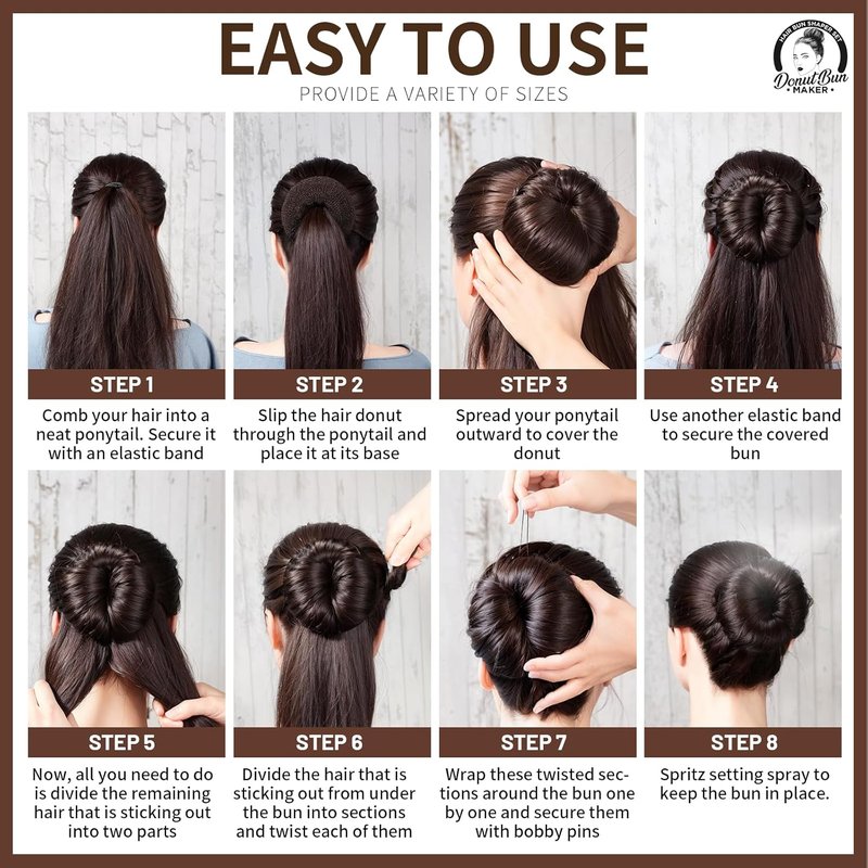 Hair Bun Maker - 4 Pcs Brown Ballet Buns in 4 Sizes | Easy Hair Donuts for Women
