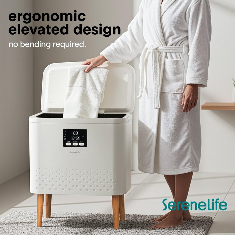 SereneLife WiFi-enabled Towel Warmer Bucket, 20L Large Capacity heater bucket for Towels Blanket and robes, Single-Touch Control, rectangular & Energy-Efficient Design, Auto Shut-Off, White