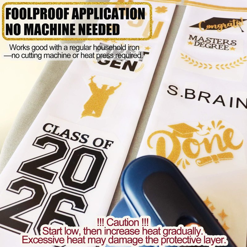 Graduation Stole Sash Class of 2026 Decorations DIY Customize Graduation Stole Graduation Sash Personalized Iron-On Decals Heat Transfer Vinyl HTV Cutouts Set