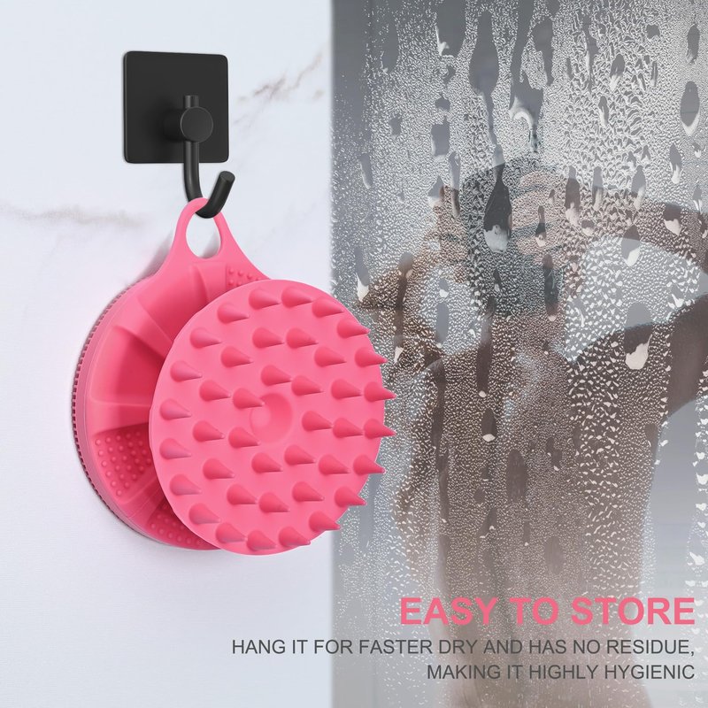 INNERNEED 2-in-1 Silicone Body Scrubber and Scalp Massager Shampoo Brush, Food-Grade Soft Material, More Hygienic, Easily Lather, Convenient for Travel, Gym, Business,etc (Pink)