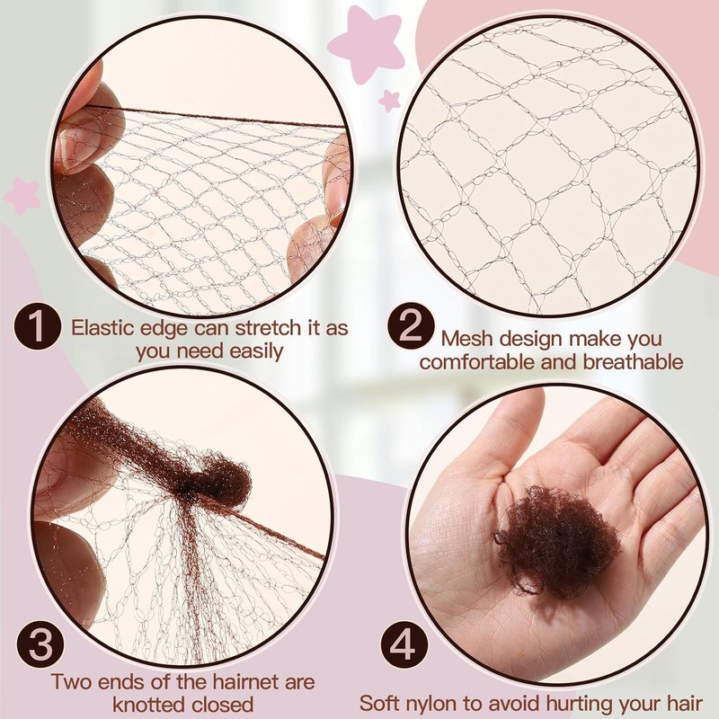 Hair Net for Kids - 20PCS Invisible Hair Nets with 40PCS U Shaped Bobby Pins | 30cm Bun Hair Accessories for Girls - Brown