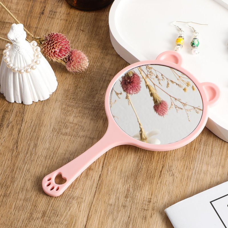 Qianyu Hand Held Mirror with Handle for Makeup Shaving Small Cute Professional Handheld Mirror with Hanging Hole Single-Sided Portable Multi-Purpose Travel Vanity Mirror for Men and Women