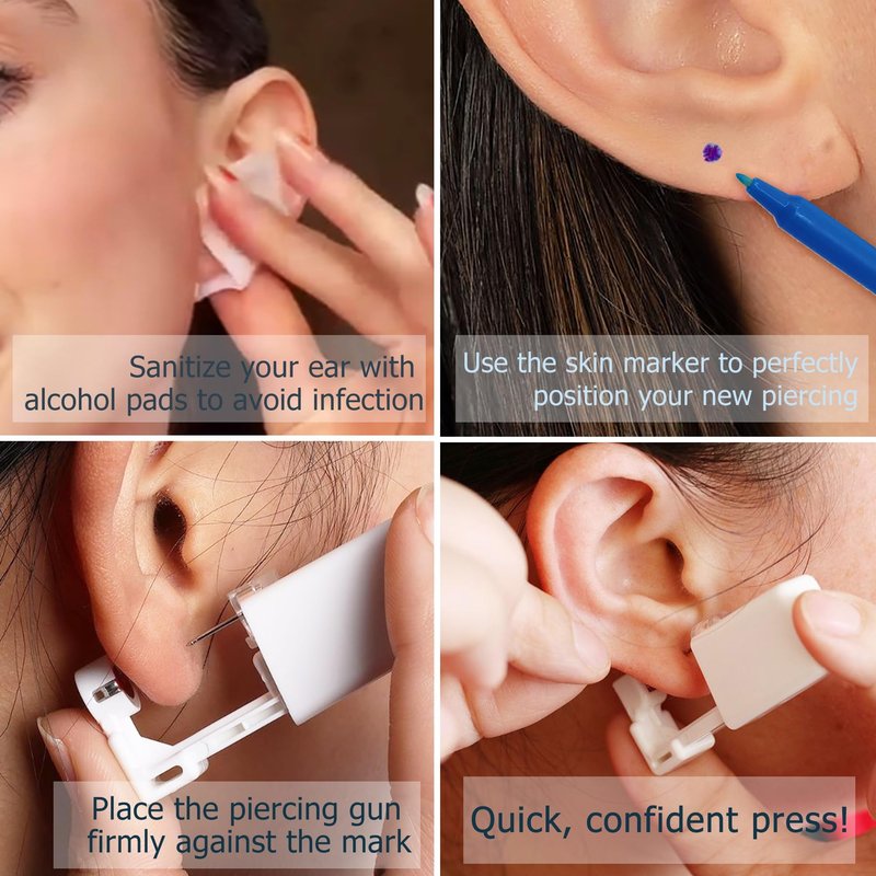KRFY Ear Piercing Kit Sets, Disposable Stainless Steel Ear Piercing Gun with Preloaded Stud Earrings for Women, Self Pierce Studs Kit Tool, Flat Back Hoop Earrings Cartilage Jewelry Two Gold Plated