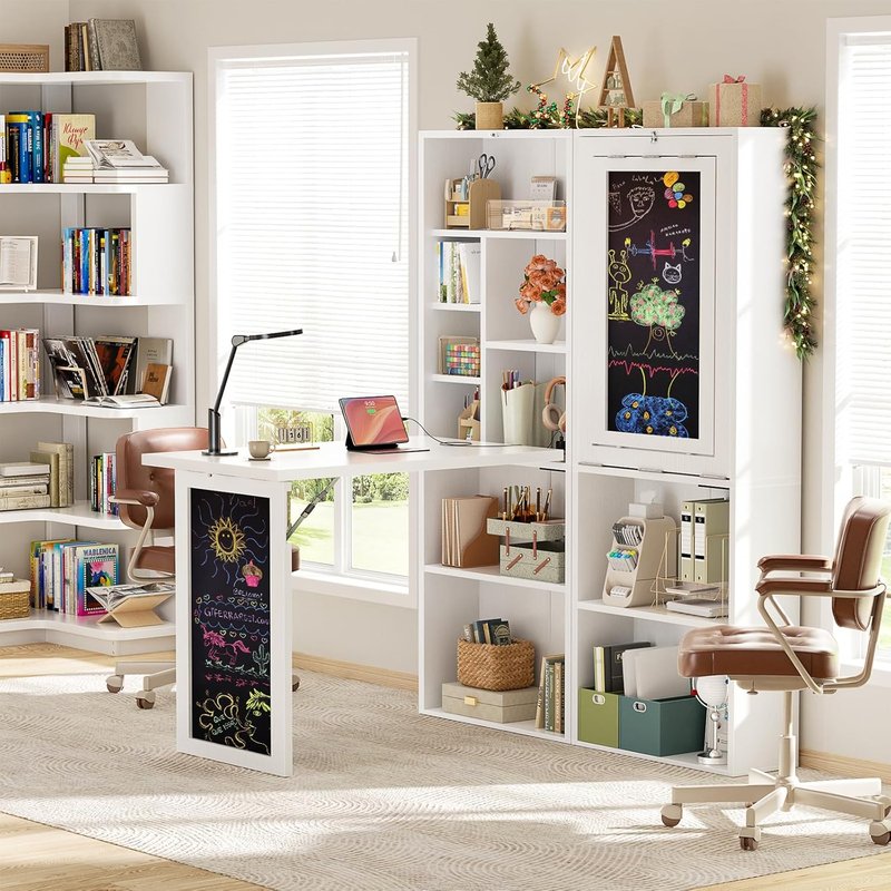 Armocity Small Folding Desk - Multi-Function Writing Desk with Outlets | Ideal for Home Office & Craft Room, White