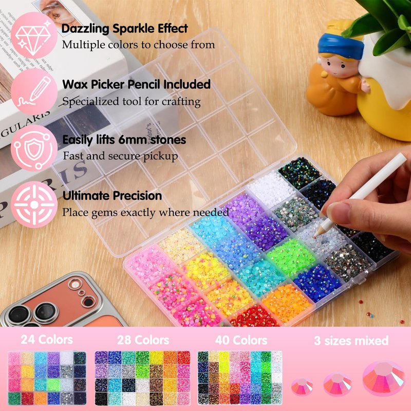 New Resin Jelly Rhinestones for Bedazzling Kit, 32,000pcs 40 Colors 3mm Multicolor Flatback Gems with B7000 Jewelry Glue 3pcs, Bedazzler Kit for Nail Art, Shoes, Clothing,Books, Crafts, Diamond Art