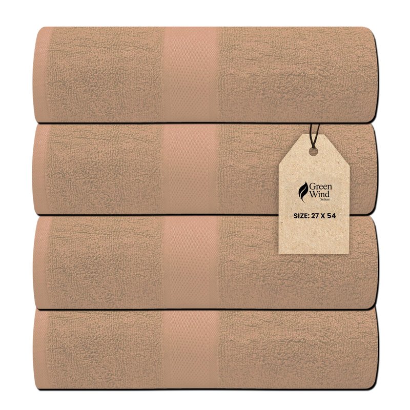 Green Wind Sellers Luxury Bath Towels - 4 Pack Ultra Soft and Absorbent Cotton Bath Towels for Bathroom, Spa, and Hotel Use - Quick-Dry and Durable Towels Set 27x54'' (Beige)