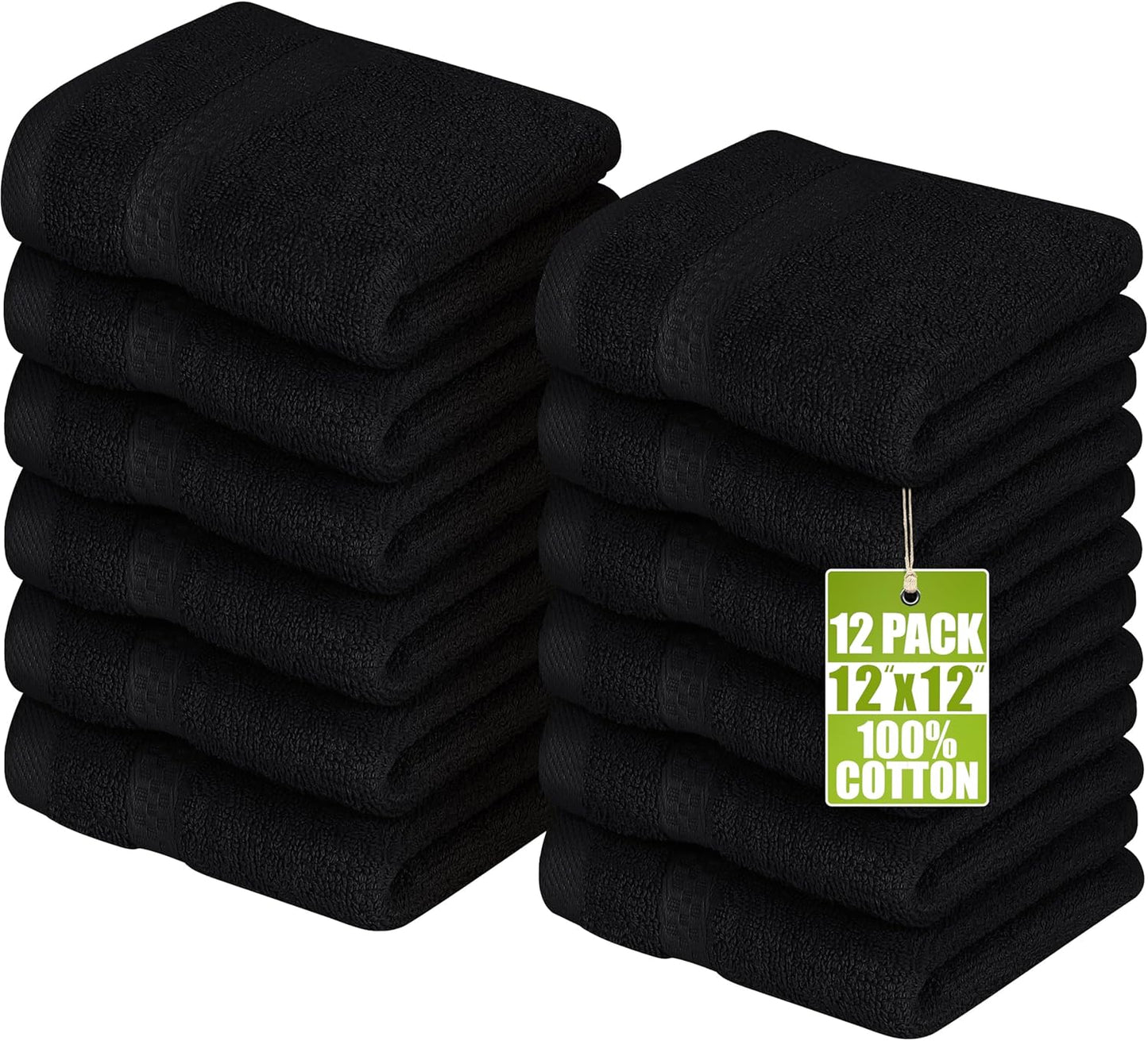 Utopia Towels Premium Wash Cloths Set - 12 Pack, 100% Cotton, Highly Absorbent & Soft - Black, 12x12 Inches