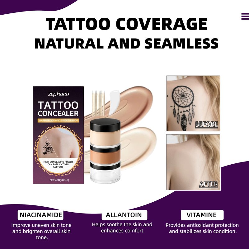 Full Coverage Tattoo Cover Up Cream – Waterproof, Sweatproof Body Concealer for Scars, Birthmarks and Dark Spots – Blendable Dual Shades (Ivory & Medium Deep)