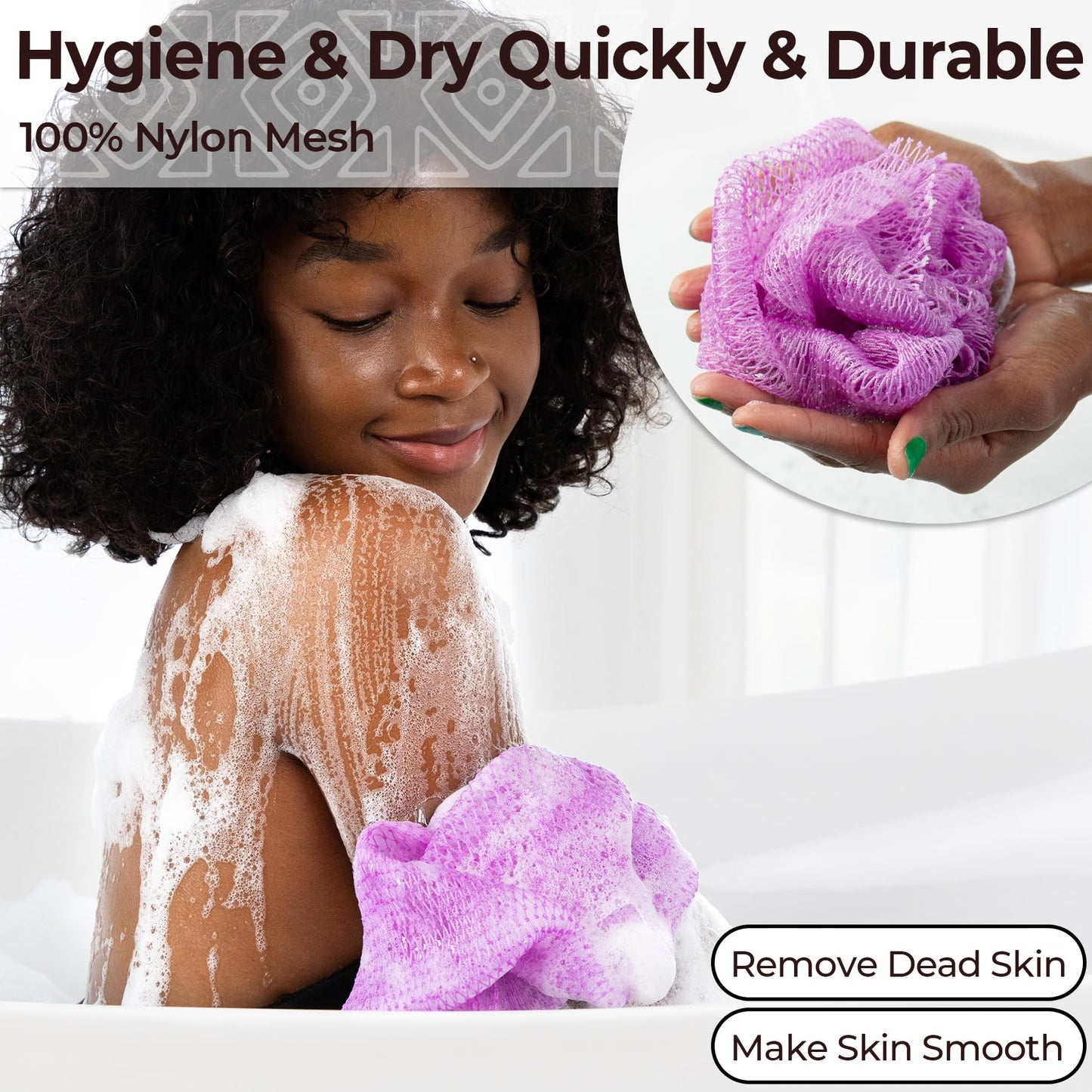 African Exfoliating Net Sponge Authentic - Real African Bath Sponge with Knots and Ropes - Back Scrubber Exfoliator Washer Cloth with Travel Bag - Body Shower Essentials for Daily Use