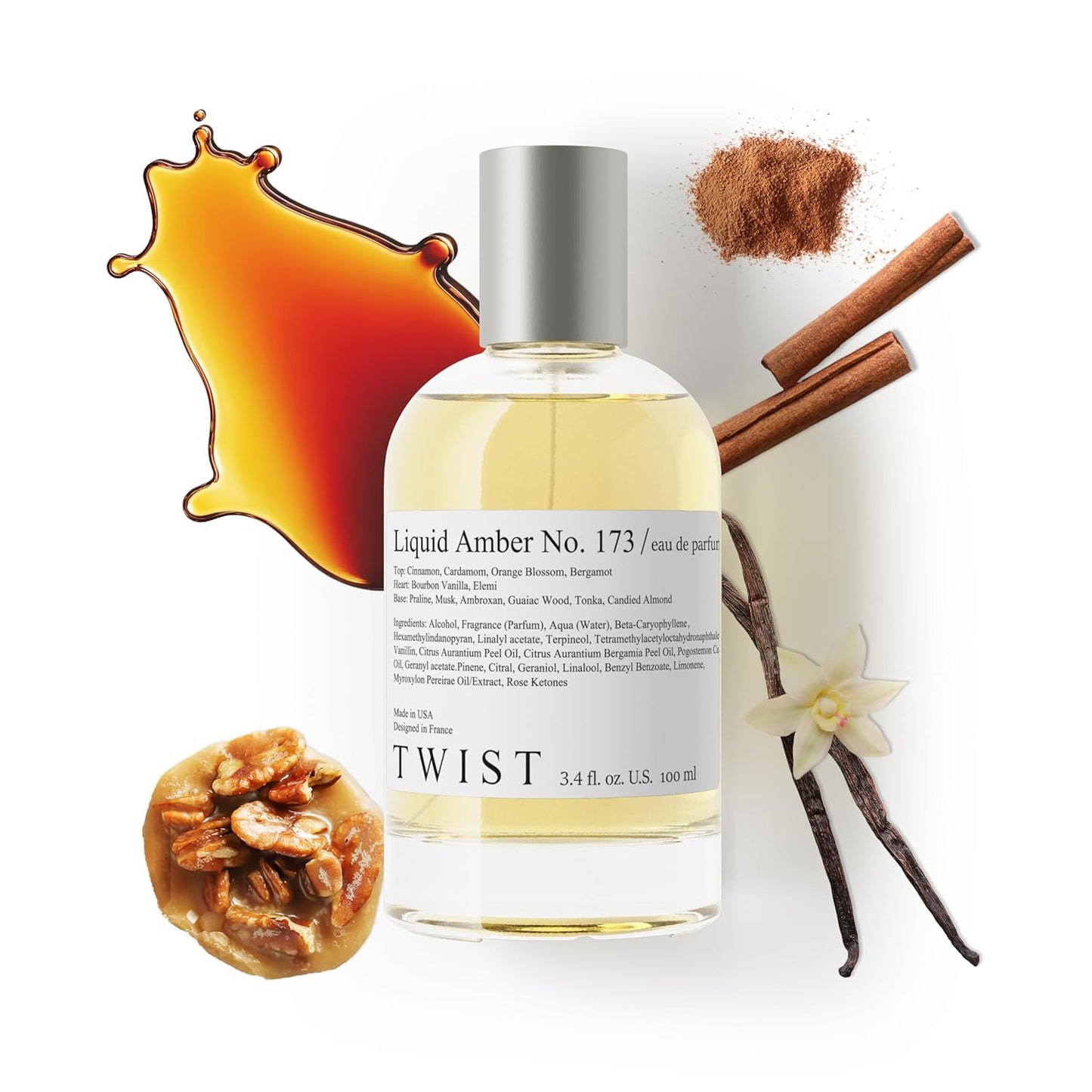 Twist Liquid Amber No. 173 - Long-Lasting Eau De Parfum for Men | Bourbon Vanilla & Praline, 100 ml