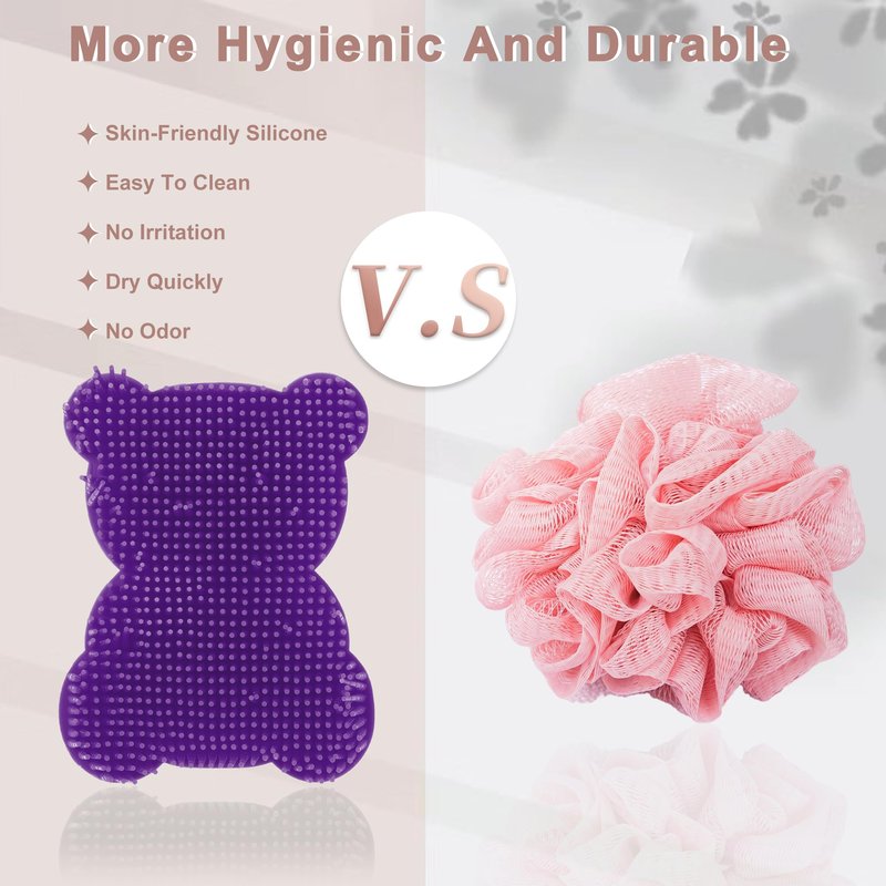 VOCOSTE Soft Silicone Body Scrubber, Sensory Brushes, Silicone Loofah, Pet Shower Brush, Bath Brush, Purple