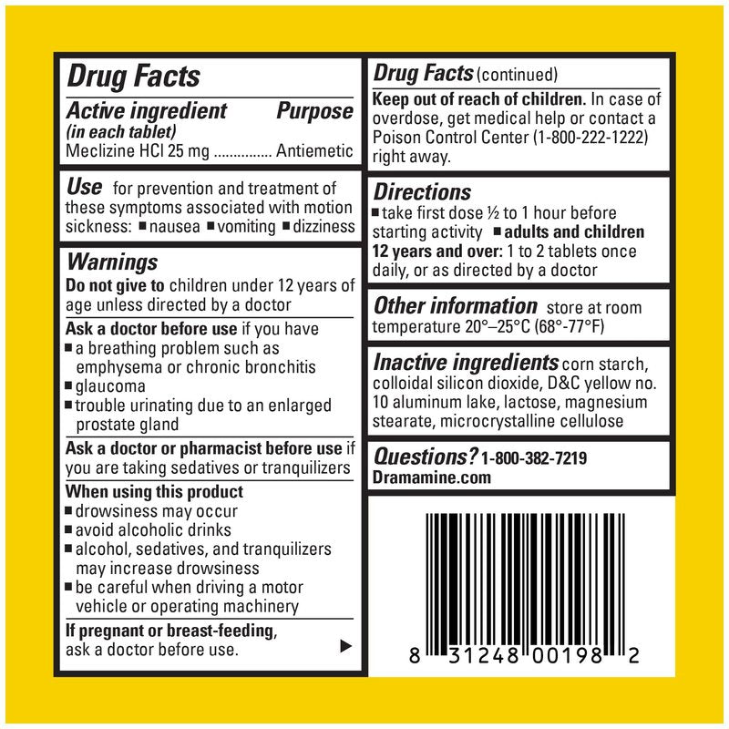 Dramamine Motion Sickness Less Drowsy, Travel Vial, Multicolor, 8 Count