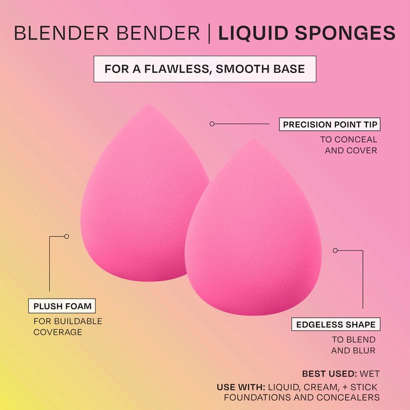 Freeman Blender Bender Makeup Sponge 8 Count Set, For Liquid & Cream Foundation, Precision Makeup Blending Sponges, For Natural, Buildable Coverage, Vegan, Cruelty-Free, & Latex-Free, Pink Sponge