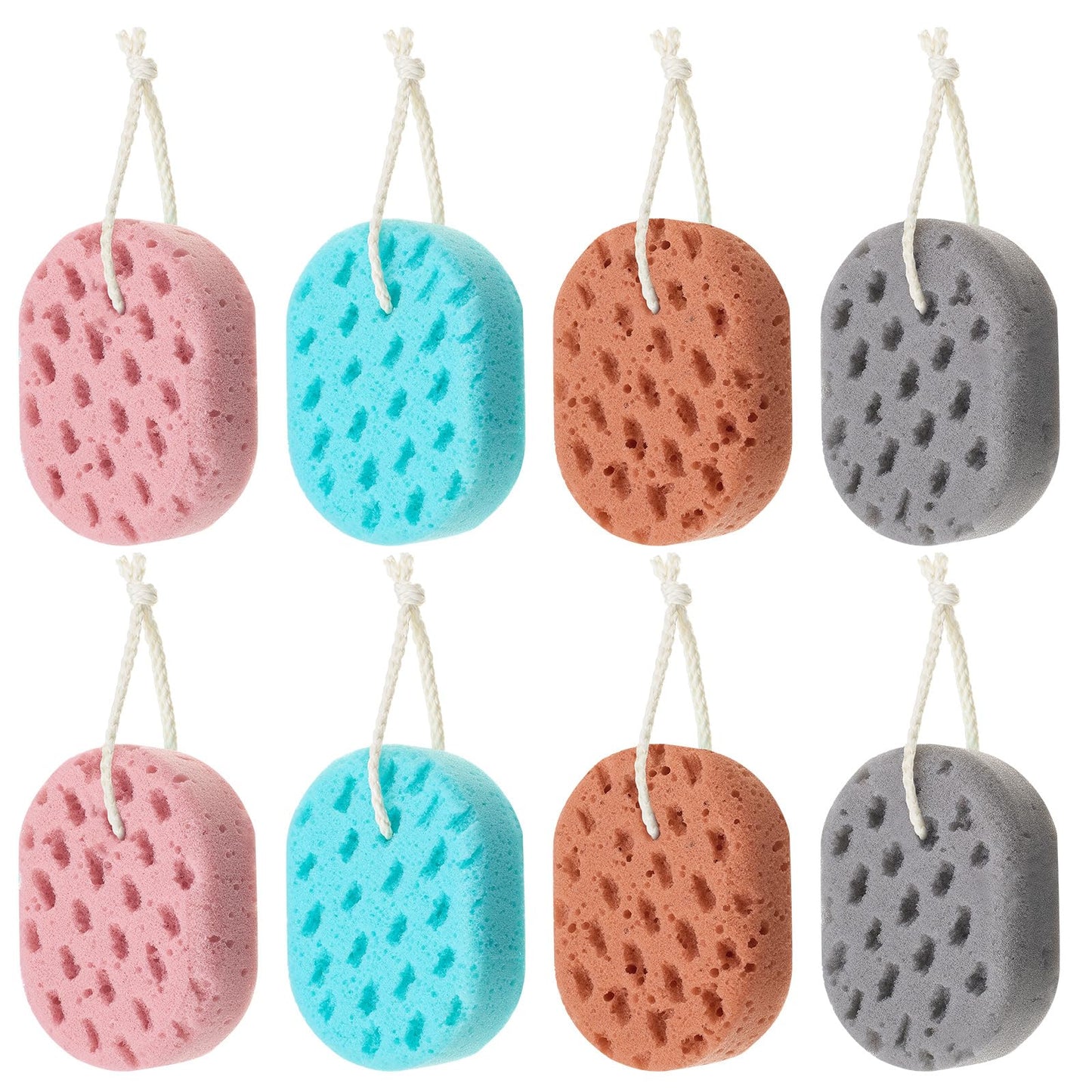 Boao 8 Pcs Bath Sponge for Women Men, Soft Shower Sponge Body Wash Scrubber Gentle Cleaning Loofahs for Shower(Brown, Lilac, Gray, Bright Green,Solid Color)