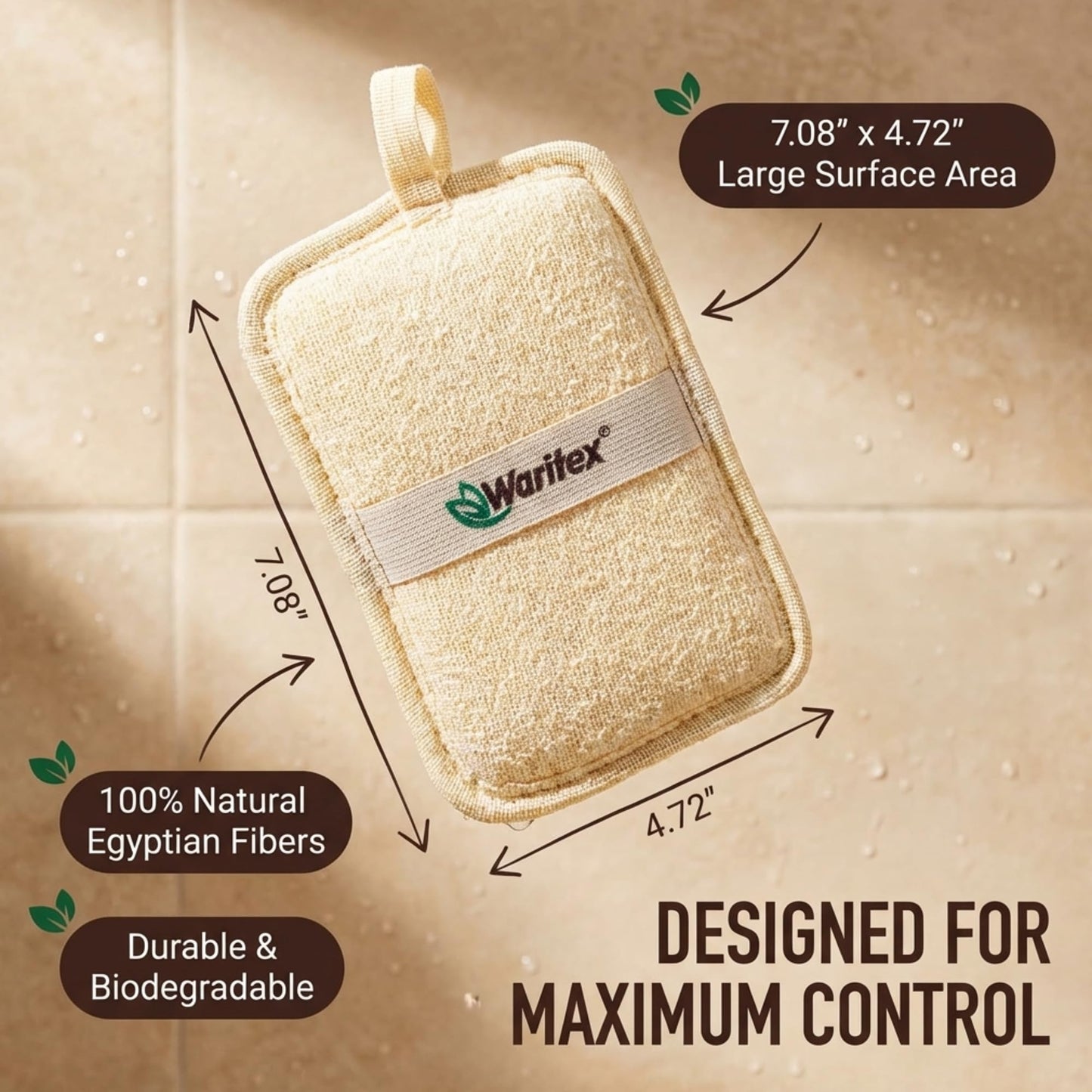 Waritex Egyptian Loofah Rectangular Exfoliating Body Scrubbers [3 Pack ] - Egyptian Loofah Fiber Bath Pads with Hand Strap for Gentle Skin Exfoliation, Deep Clean, Shower Use for Men and Women