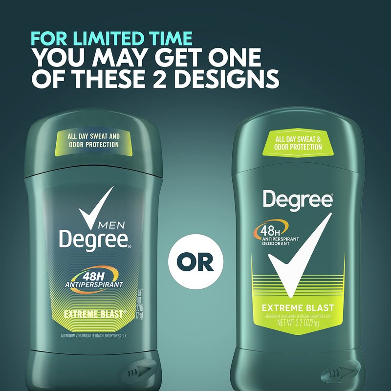 Degree Men Original Protection Antiperspirant Deodorant Extreme Blast 48-Hour Sweat and Odor Protection Antiperspirant For Men 2.7 oz (Pack of 4)