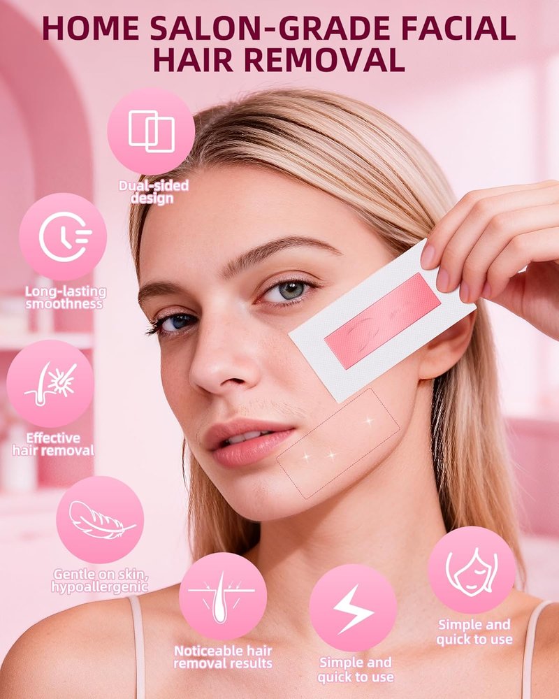 40 Facial Wax Strips for Women - Complete Waxing Kit with 4 Calming Oil Wipes | All Skin Types