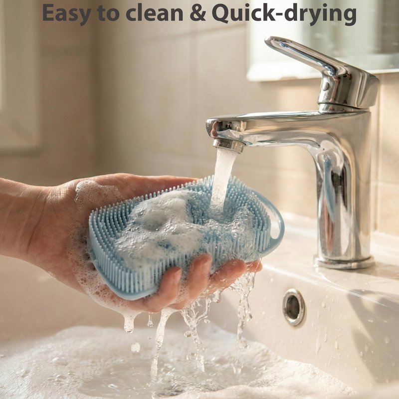 2 PC Silicone Body Scrubber, 2 in 1 Exfoliating Shower Bath Scrubber, Soft Silicone Loofah for Sensitive Skin, Shower Hair Scalp Massager, Easy to Clean, Lather Well (Grey&Blue)