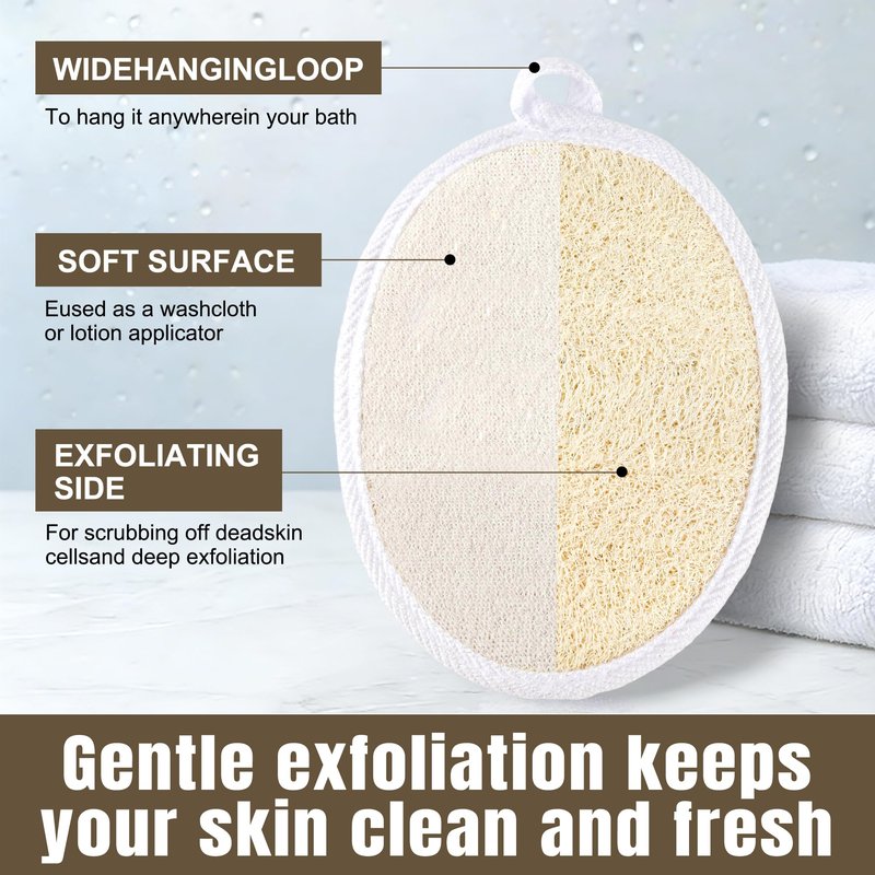 QUQTFE Natural Loofah Exfoliating Sponge, Gentle Body Scrubber Luffas for Men and Women, 3 Count
