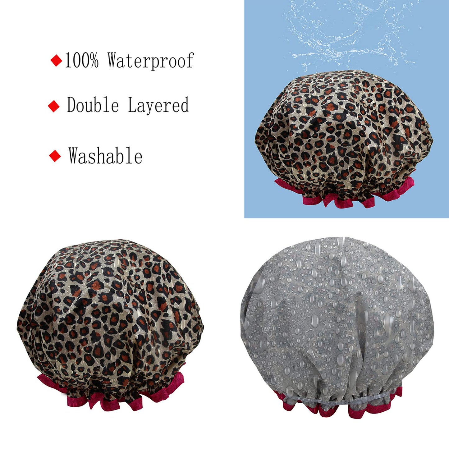 ZKLLGHE Shower Cap for Women,1 Pcs Shower Hat Waterproof-Double Layer-Reusable Elastic Bath Caps for Girls Spa Home Use,Hotel and Hair Salon …