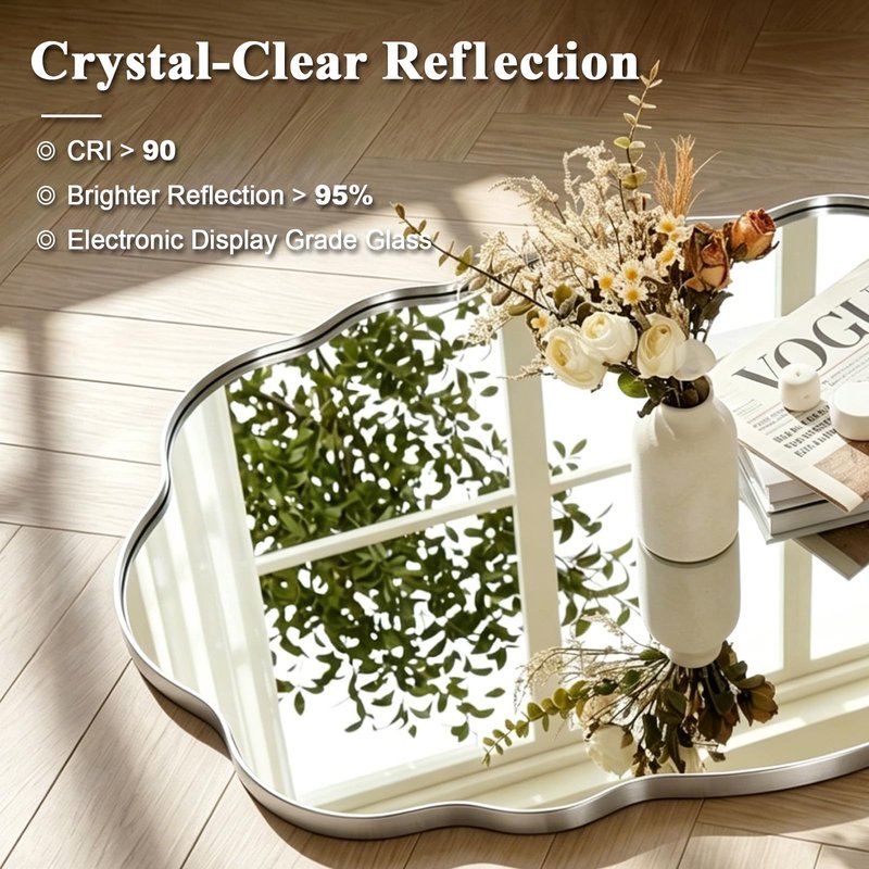 ANDY STAR Chrome Wavy Oval Bathroom Mirror - 26x38 Inch Polished Scalloped Bathroom Mirror, Unique Irregular Design with Heavy Duty SUS Metal Frame