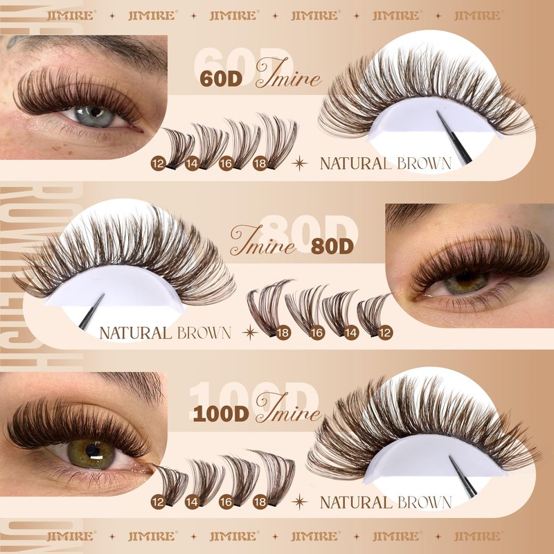 JIMIRE Brown Lash Clusters 6 Styles Mixed D Curly Eyelash Clusters Natural 476Pcs Fluff Cluster Eyelash Extensions Wispy Brown Cluster Lashes Extensions for Everyday Wear(30D+40D+50D+60D+80D+100D)