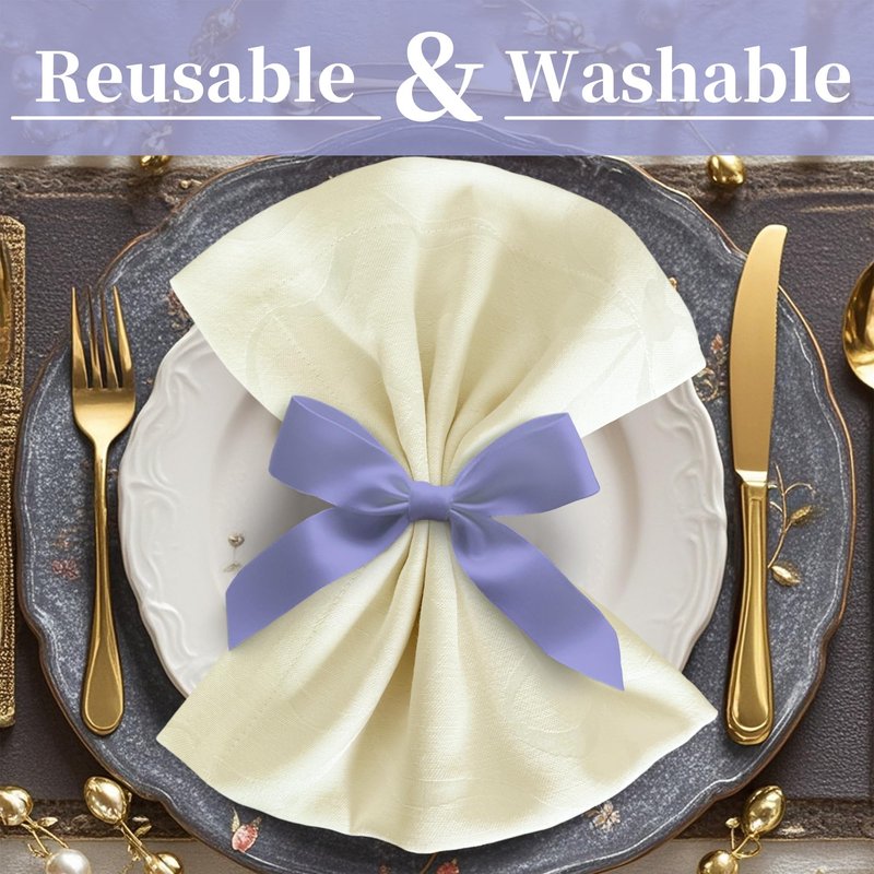 Pink Bow Napkins (18"x18"), Table Napkins Cloth Pack of 12 - Cotton & Polyester Blended, Wrinkle/Fade Resistant - Reusable Napkins Washable, Luxury Jacquard Napkins for Engagement Party & Wedding