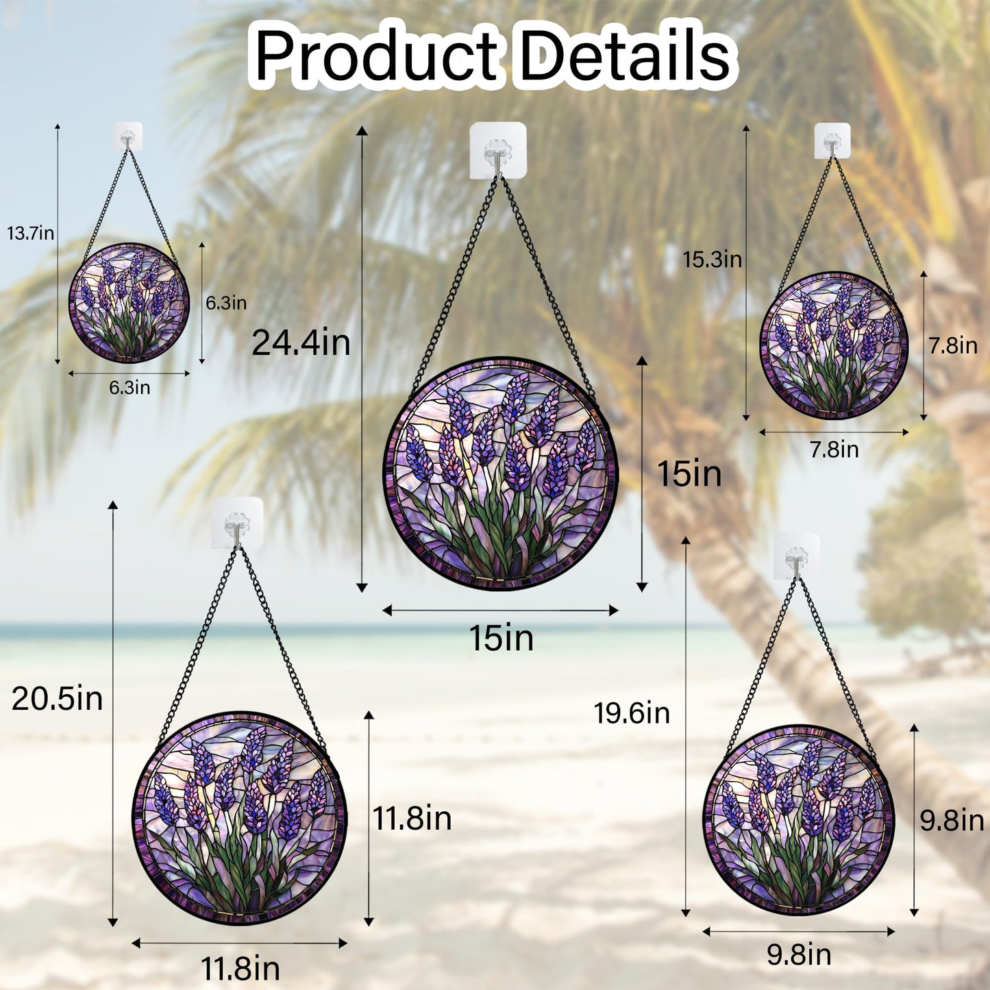JOSUMALY Stained Glass Window Hanging - Purple Flowers Suncatcher for Door Terrace Garden Home Decor Lavender Plant Floral Sun Catcher Birthday Gifts for Lovers Women Men Dad Mom Nana 7.8 in