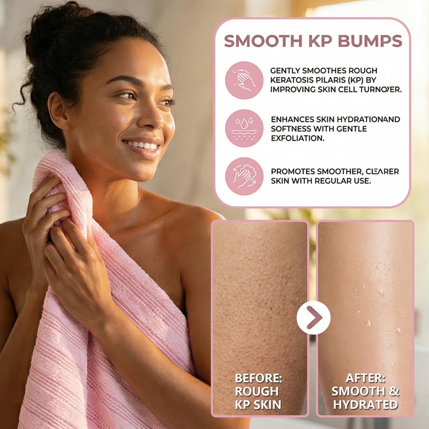 Thourevl Dual-Sided Exfoliating Shower Towel with Extra-Long Handle, Premium Body Scrubber for Back Exfoliation，Black and Pink (2-Pack)