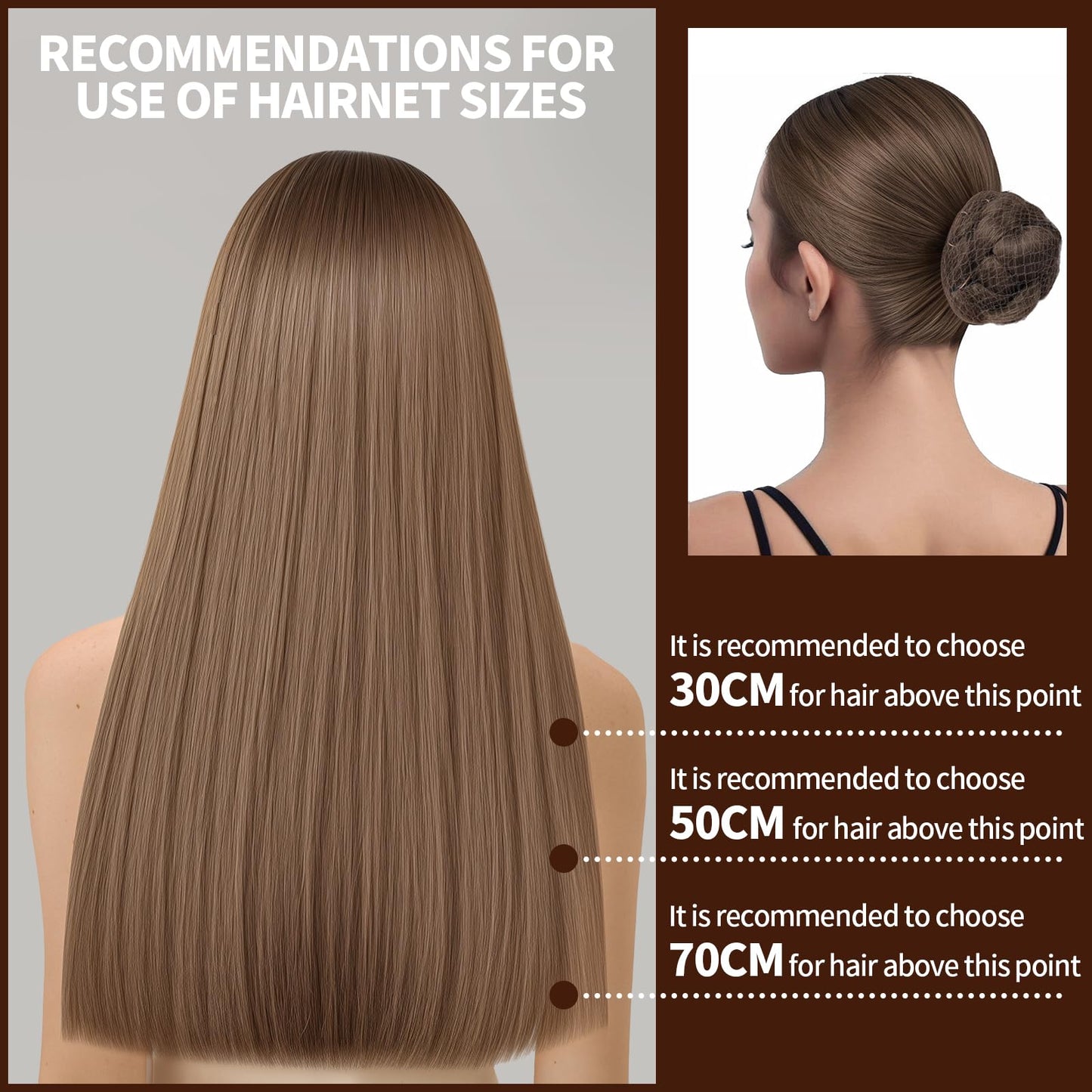 Teenitor Hair Nets For Buns, 3 Sizes Hair Bun Nets For Ballet Girls(12, 20, 28 Inch), 80pcs U Shape Bobby Pins and 40pcs Hairnets For Dance Buns Maker, Tan Brown