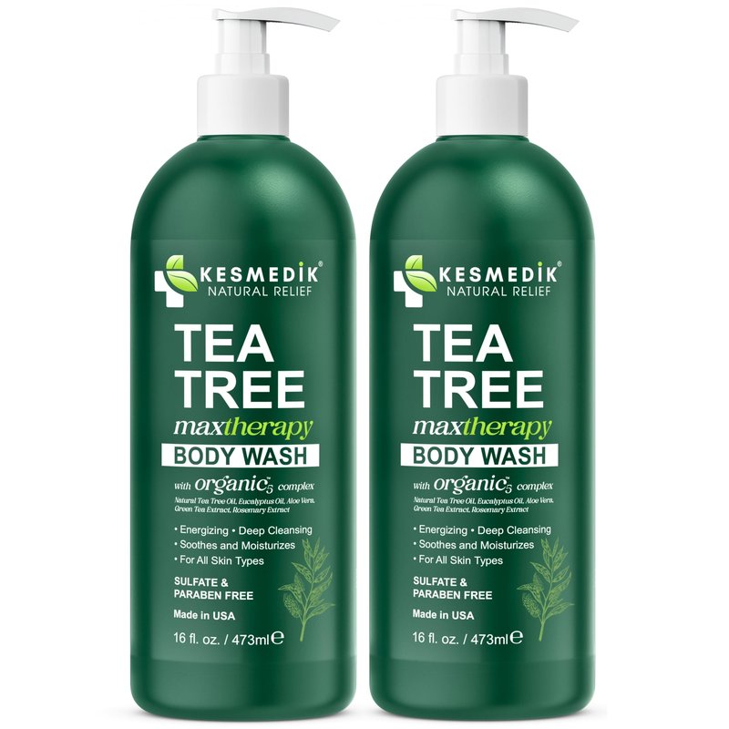 KESMEDIK Tea Tree Body Wash MaxTherapy, Itchy Skin Relief Soap, Soothes Jock Itch, Athlete's Foot, Acne, Eczema, Psoriasis & Sensitive Skin, Intimate Wash, Men & Women, 2-Pack, Original Edition