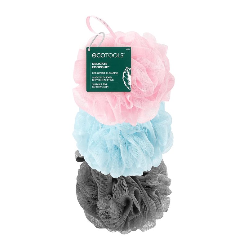 EcoTools EcoPouf Bath Sponge Set - 3 Soft Vegan Shower Poufs for Gentle Exfoliation & Cleansing