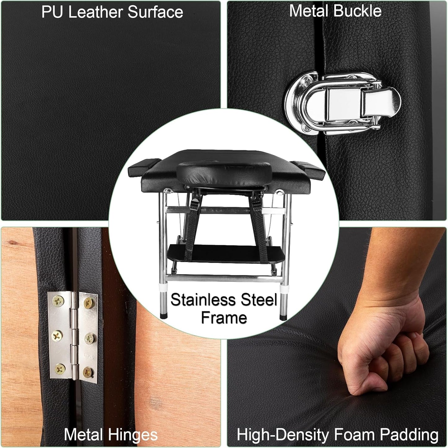 Skiennix Portable Massage Table - Foldable Spa Bed with Adjustable Height | Lightweight Black Design for Estheticians