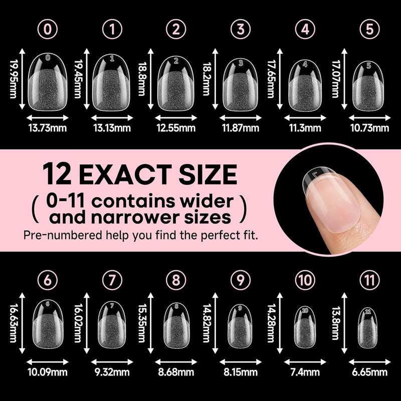 Oval Round Gel Nail Tips - 504pcs Half Matte Short Nail Extensions | 12 Sizes for Press-On Nails