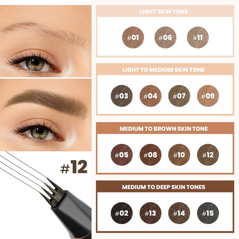 2 Pack 4-Tip Microblading Eyebrow Pen with 2 Brow Brushes, Waterproof Vegan Formula Eyebrow Pencils for Women to Effortlessly Create Natural Hair-Like Strokes, All-Day Wear (Soft Brown)
