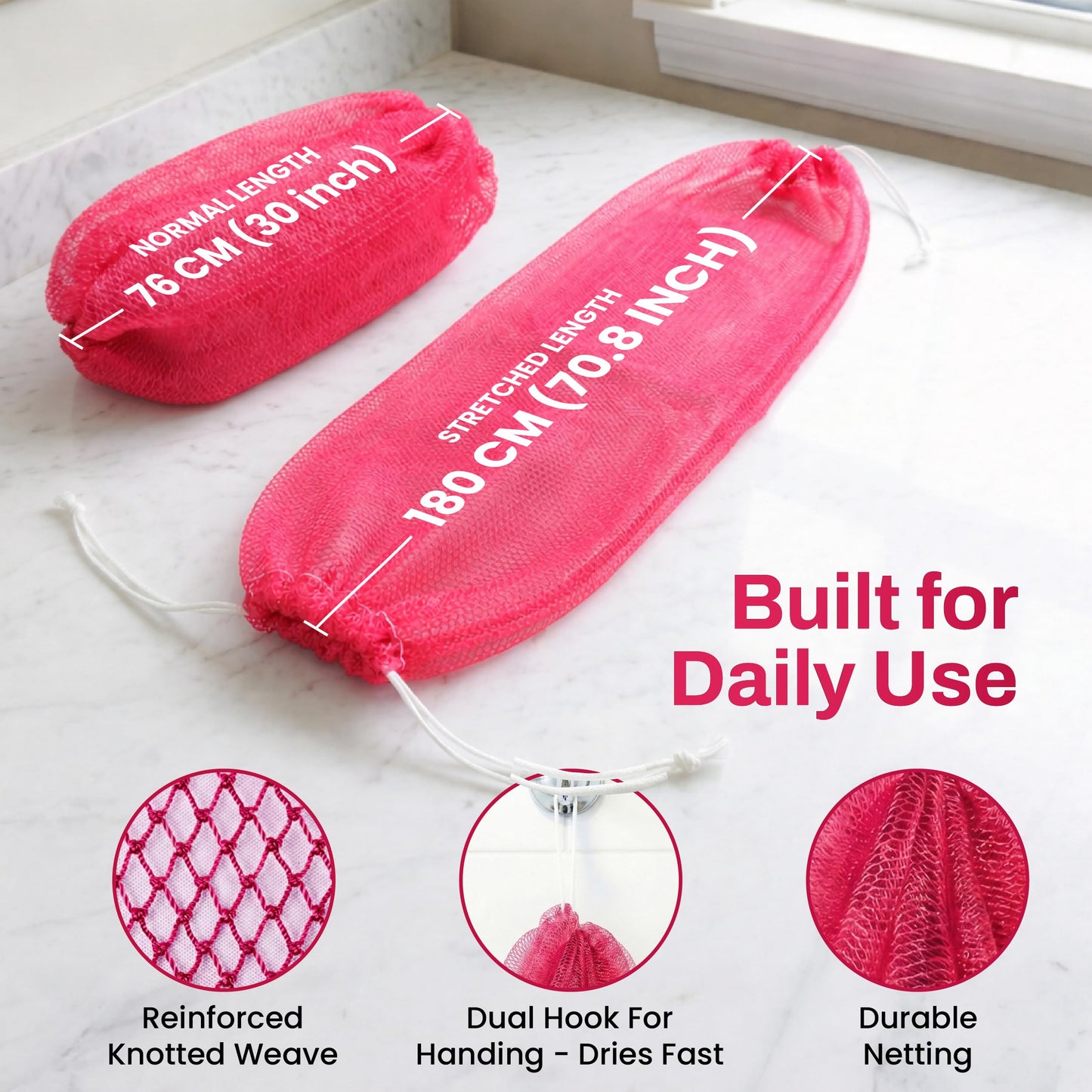 African Net Sponge Authentic (Sapo/Kessa), African Exfoliating Sponge Real African Net Black Owned, African Bath Sponge Back Scrubber, Body Exfoliator Shower Bath Accessories (Cold Pink)
