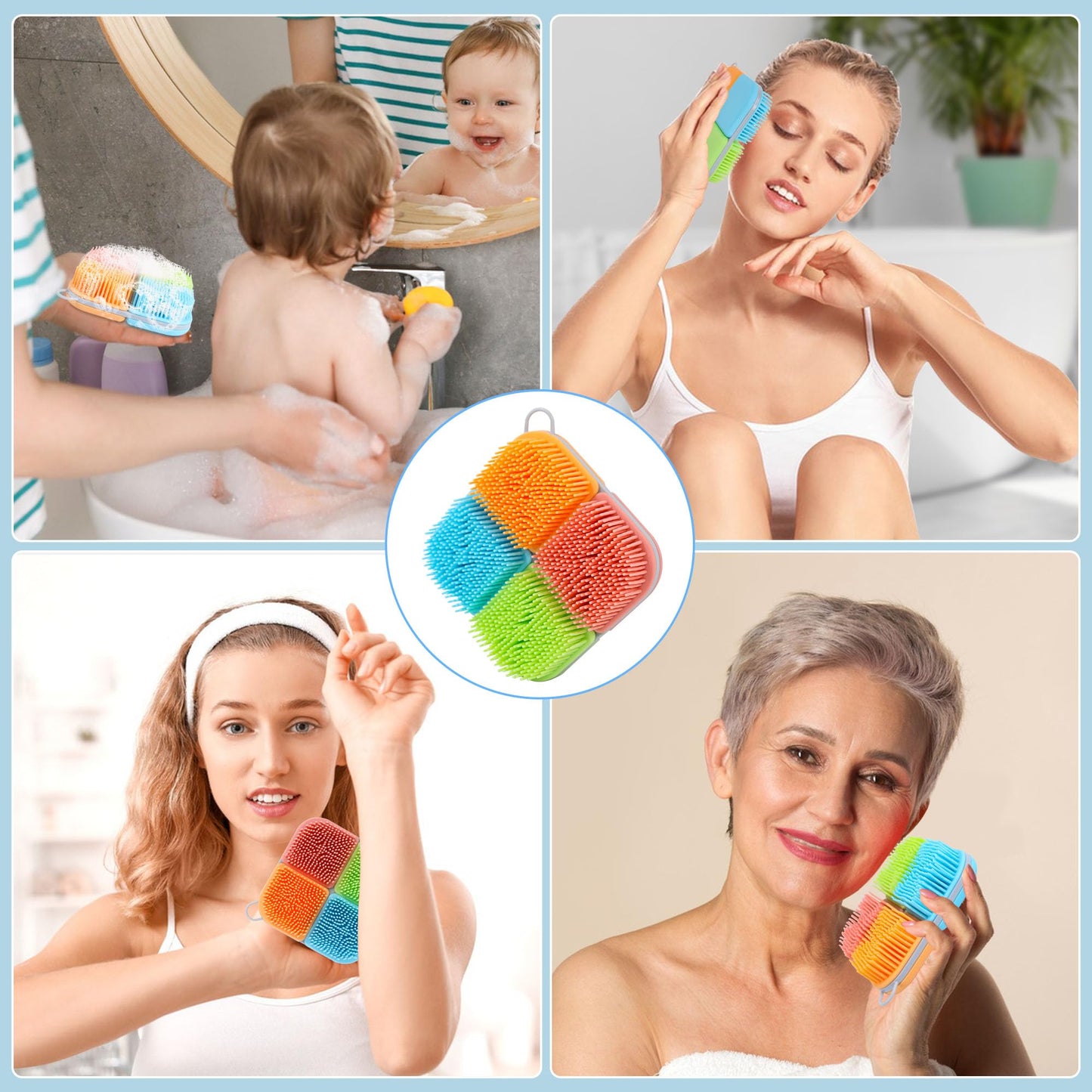 OWIIZI Silicone Loofah Gentle Exfoliating Body Scrubber Food-Grade Soft Lather Well Bath Scrub Brush for Shower or Face