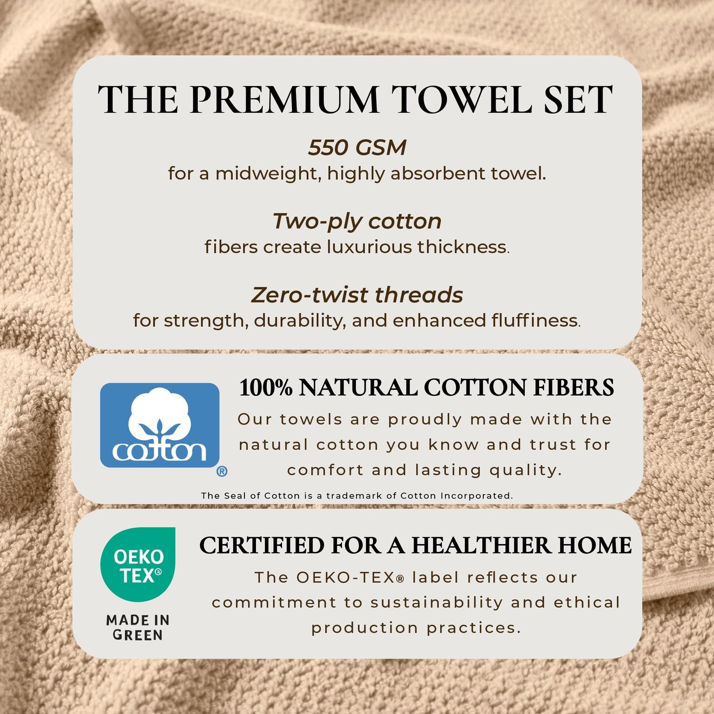 Great Bay Home 100% Cotton 12-Pack 13x13 Wash Cloth - Absorbent, Quick-Drying, Durable Face Towels for Bathroom Decor - Low-Twist, Two-Ply Fibers (Taupe)