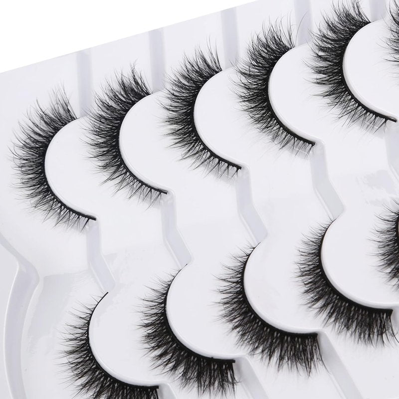 Pooplunch False Eyelashes Extension Volume Cat Eye Look Natural Wispy Short Volume 8D Fake Eyelashes Faux Mink Strip Lashes 7 Pairs Pack