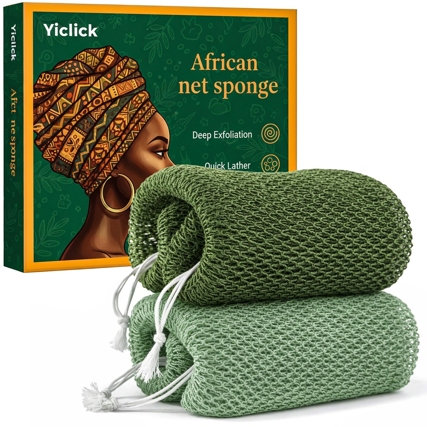 Yiclick African Net Sponge Authentic with Knots 2 Pack - Exfoliating Washcloth Towel, Back Scrubber for Shower Bath, Exfoliating Body Scrubber Exfoliator, African Rags Wash Cloth Loofah Lufa Sponge