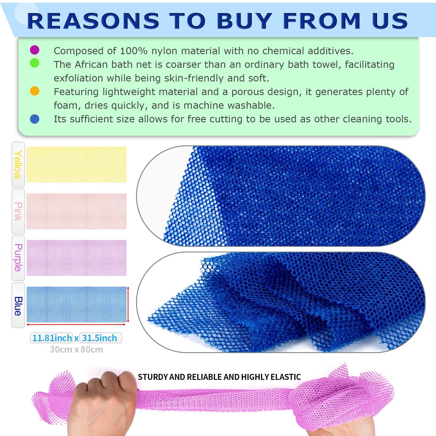 SpiralScgv 4 Pieces African Net Sponge Authentic Shower loofah exfoliating Body Scrubber Face Washcloth for Cleansing & Gentle Daily Exfoliation Travel wash Cloth Easy to Reach Your Back