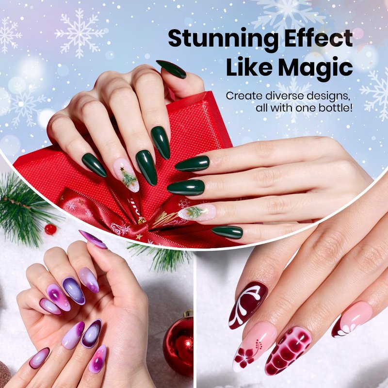 Beetles Blooming Gel & Base Top Coat Set, 3PCS 15ML Shine Finish Long Lasting No Wipe Top Coat Gel Nail Polish Base Spreading Marble Effect Soak off UV LED Nail Art Winter Nail Gifts for Women