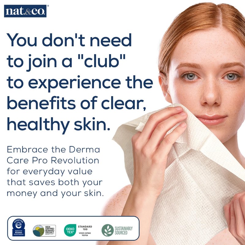 Nat.&Co. Derma Care Pro 100% USDA Biobased Material - Professional Grade Extra Large Face Towels - Bio-Based Towel, Makeup Remover Dry Wipes, Facial Wash Cloths for Sensitive and Clean Skin - 50 Count