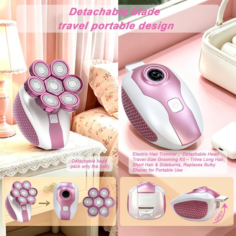 Electric Razors for Women, 7D Shavers for Women with LED Display, Rechargeable Waterproof Electric Shaver, 5-in-1 Multi-Function Body Hair Shaver Grooming Kit for Legs/Face/Armpits/Bikini(Pink)