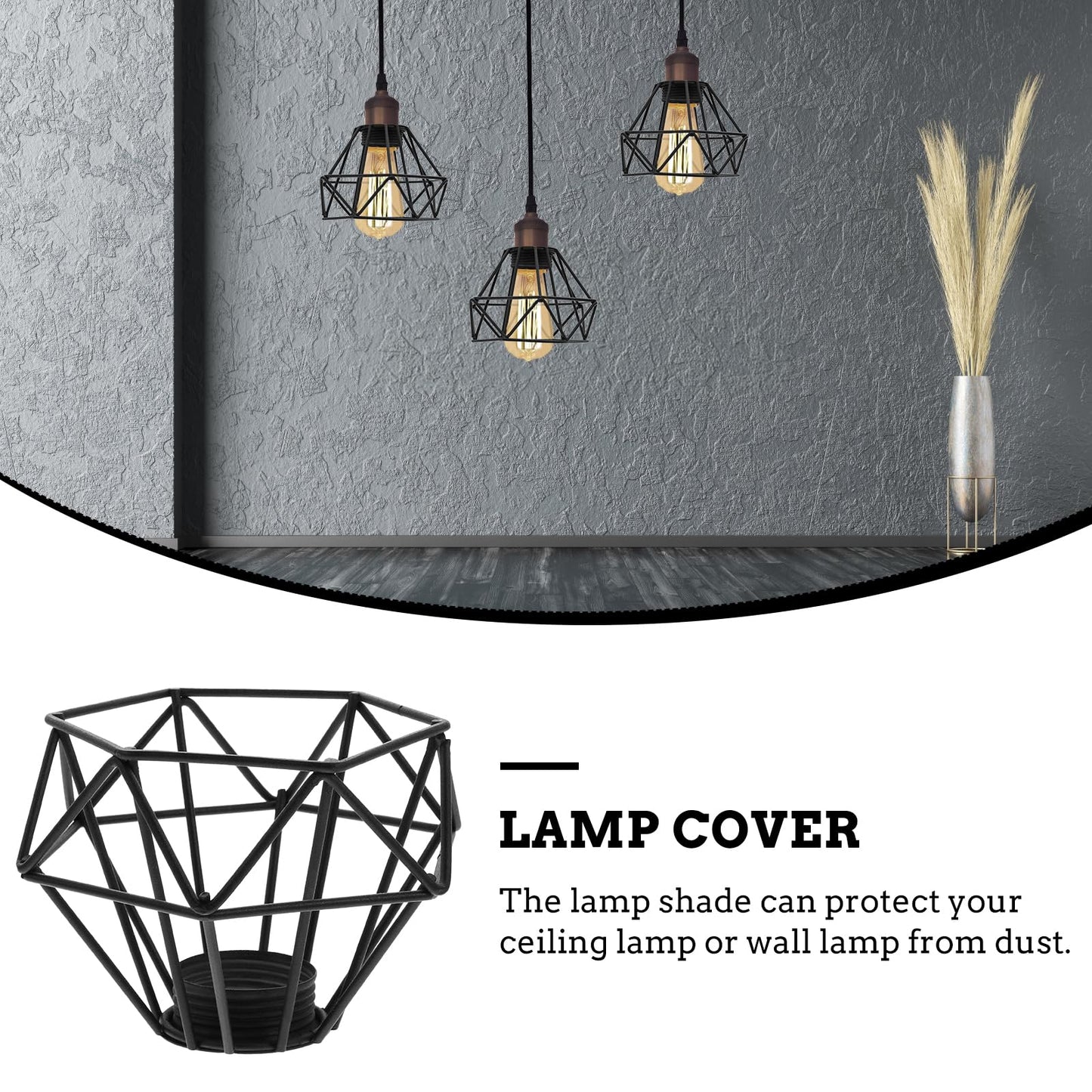 TOVINANNA Lighting Metal Cage Lampshade Industrial Vintage Diamond Shape Lamp Shades Hanging Lighting Cover, Black