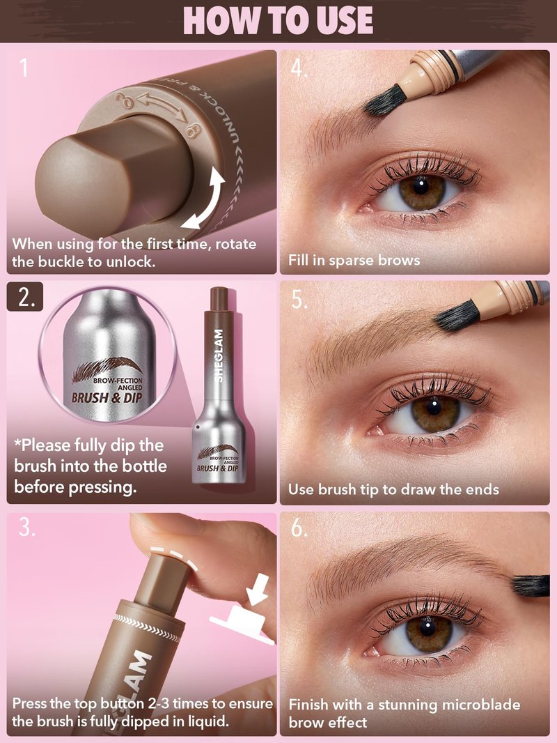 SHEGLAM Brow-Fection Angled Brush & Dip Upgraded Microblading Eyebrow Pen Long Lasting Waterproof Easy To Color-Truffle